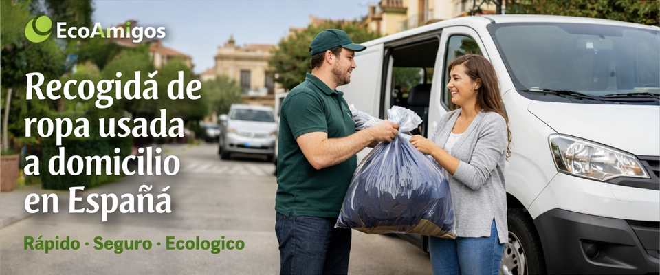 Mujer con ropa para reciclar